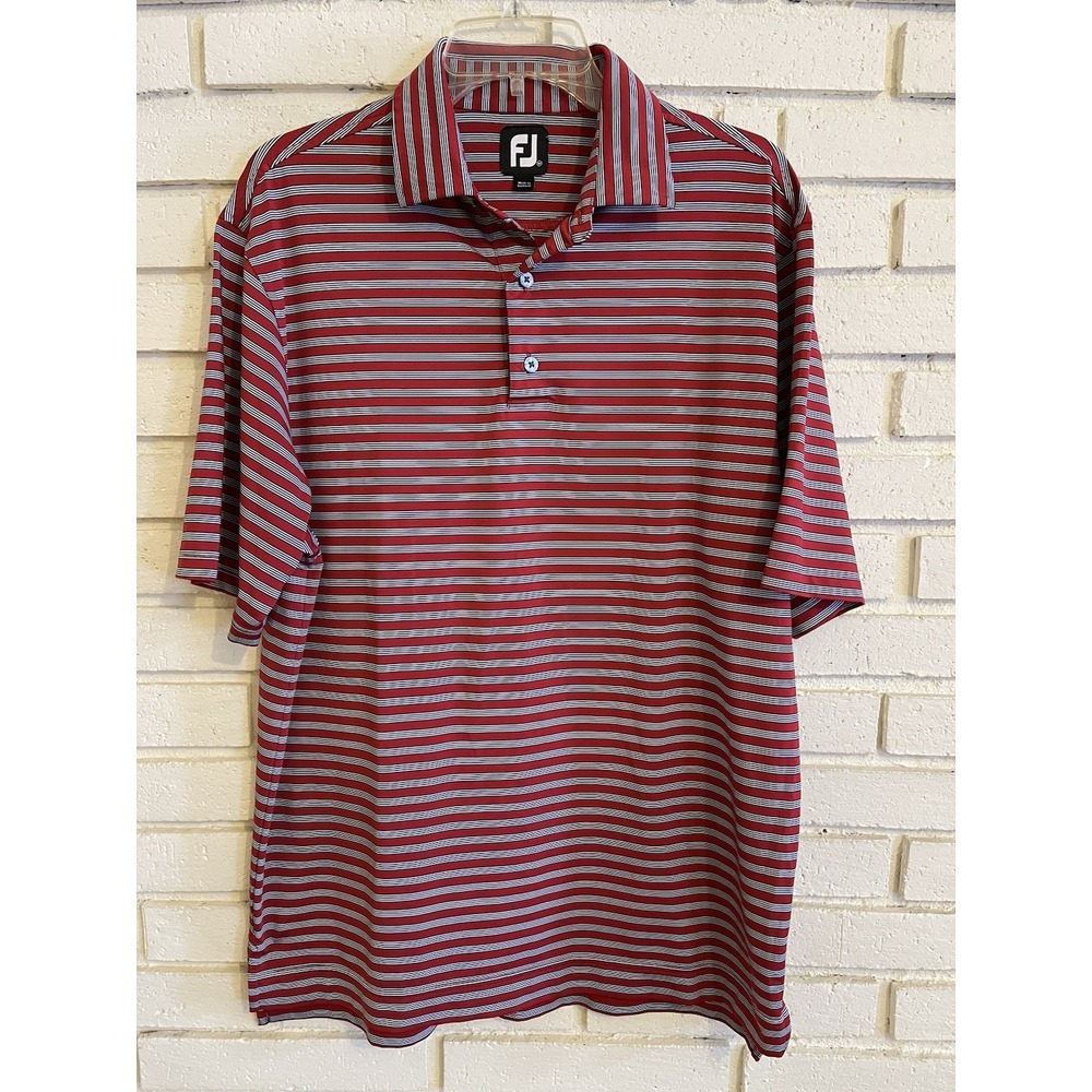 FootJoy Polo Shirt Men's Medium Red Striped Performance Stretch Short Sleeve